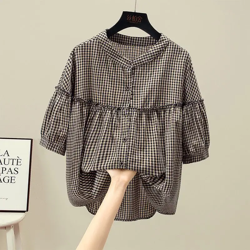 

Women's Plaid Shirt Autumn New Loose Slimming Fashionable Striped Chiffon Doll Top Breathable Comfortable Korean Style Regula...