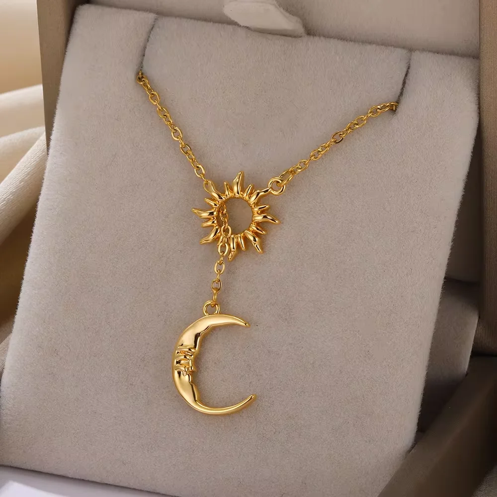 Edelstahl Halsketten Für Frauen Sonne Mond Anhänger Schlüsselbein Kette Exquisite Böhmische Mode Schmuck Geschenk Zubehör – Detail 8