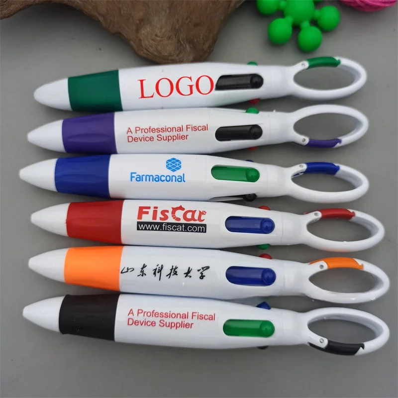 100 pcs/lot Free Custom LOGO Portable Pocket Pen 4-colors Jumping Ballpoint Pen with Buckle Business Gift Pens