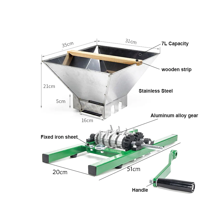 Fruit Apple Wine Apple Wine Crusher Grinde,7L Manual Grape Grinder, Stainless Steel Hopper & Aluminum Alloy Roller