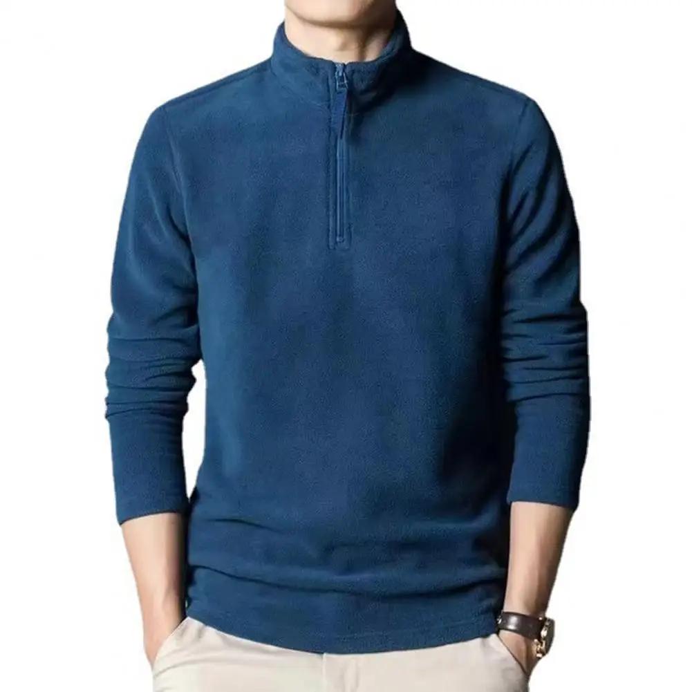 

Trendy Male Sweatshirt Zipper Neckline Skin-touch Men Sweatshirt Polar Fleece Sweatshirt Bottoming Shirt