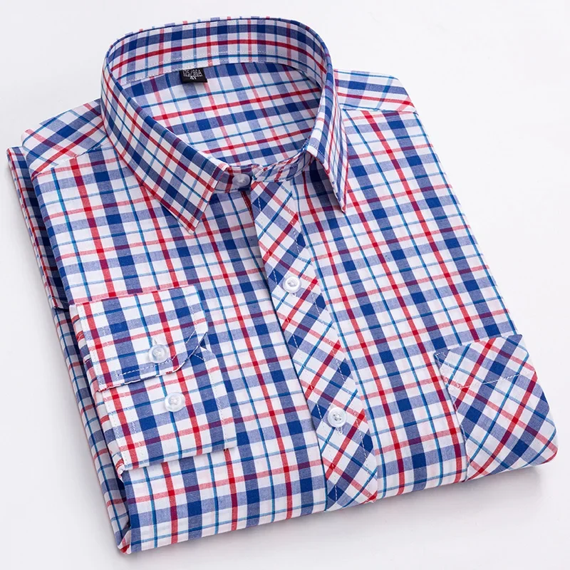 Nuevo en camisa, camisas de manga larga 100% algodón para hombres, camisa lisa formal ajustada, tops de diseñador a cuadros, ropa elegante de oficina