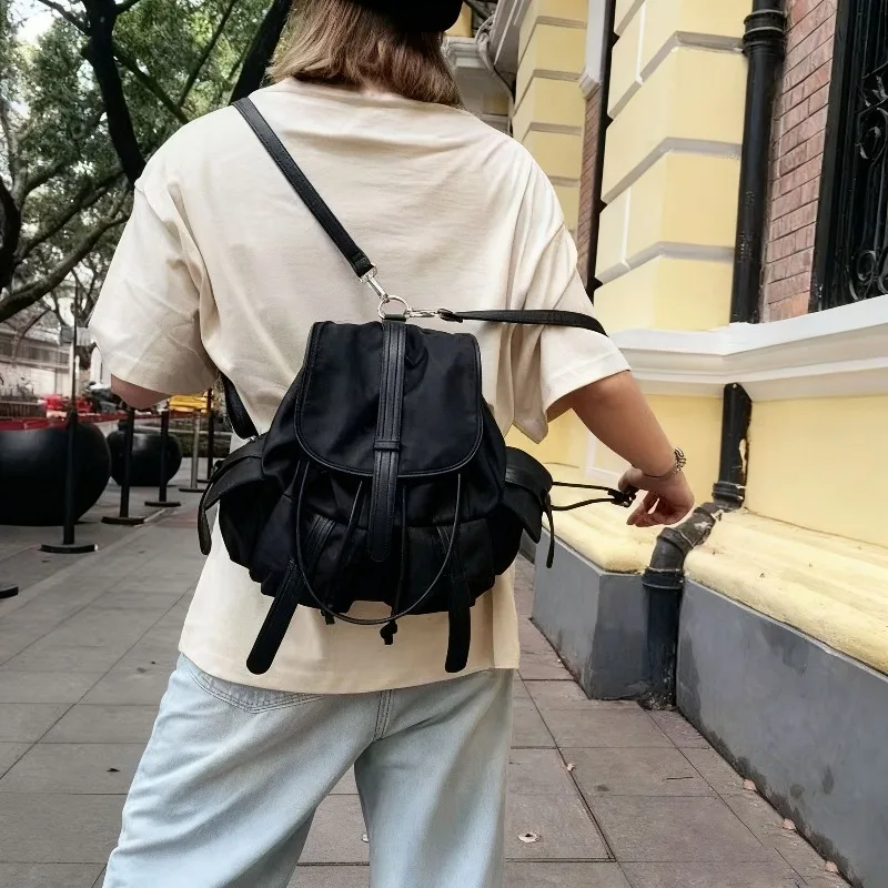 Multifunctional Flip Drawstring Large-capacity Travel Bag Korean Version Nylon  Dual-purpose Casual Backpack Women's Versatile