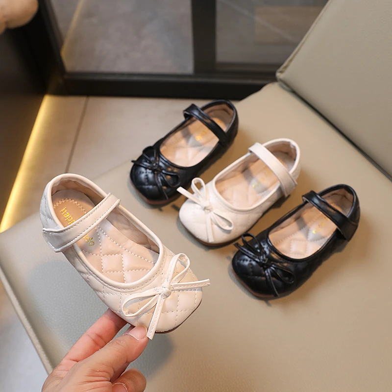 

Spring Autumn Little Girl Fashion Leather Shoes Simple Causal Children's Flats Sweet Bowknot Dress Versatile Kids Princess Shoes
