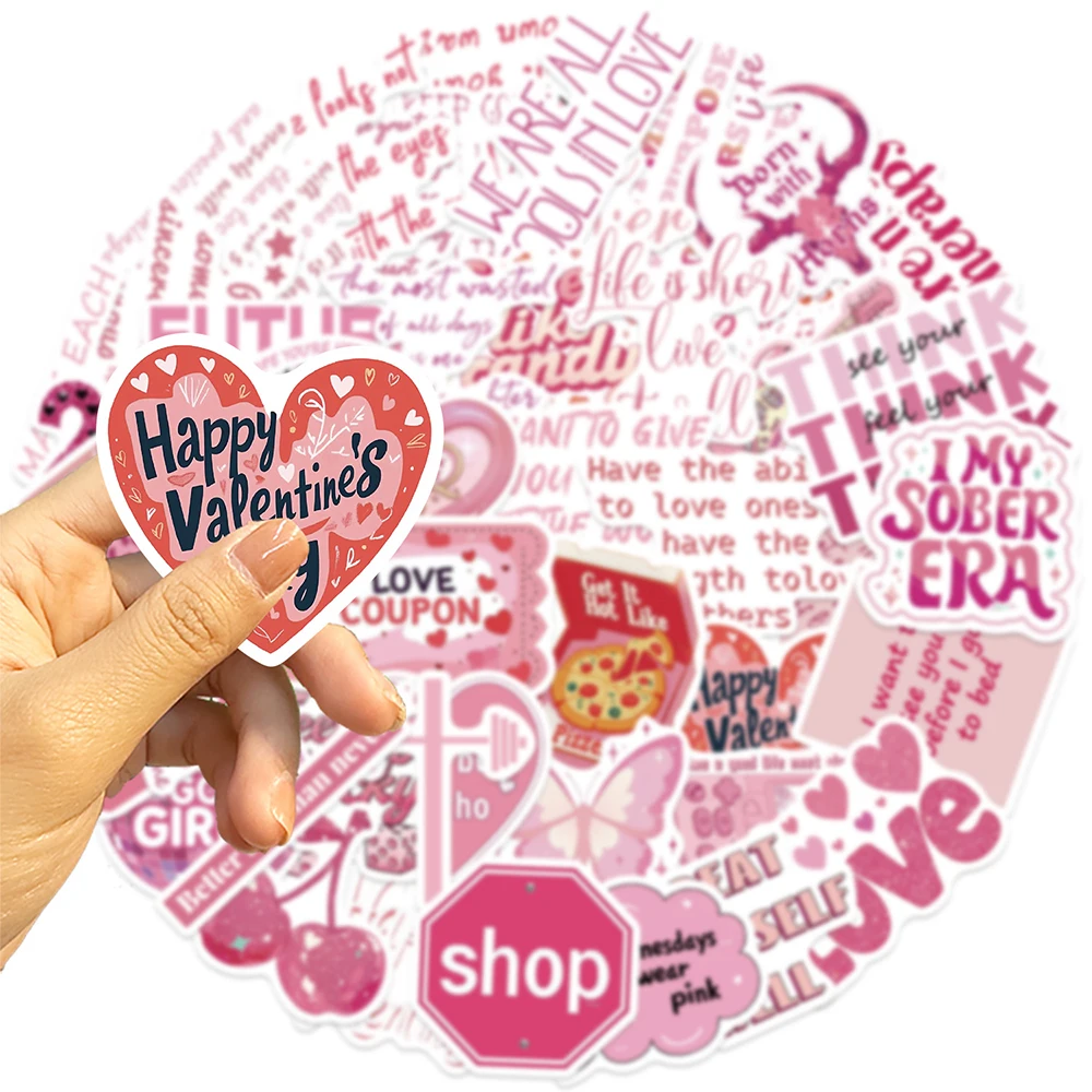 

10/30/50PCS Pink Romantic Quotes Graffiti Stickers DIY Luggage Fridge Laptop Sticker Waterproof Decals Toys Gifts