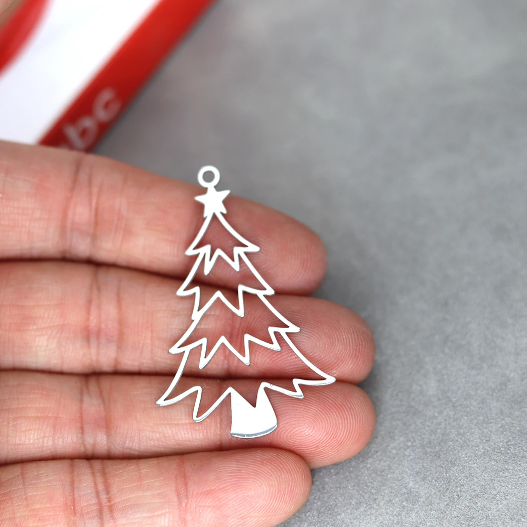 3pcs DIY Stainless Steel Classic Christmas tree pendant with two heads  For Women Female Hollow Simple Sweet Party Jewelry