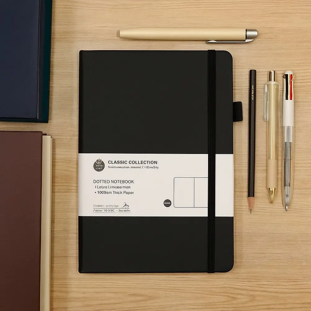 간단한 프리미엄 A5 노트북 북마크 리본 백 포켓 저널 노트북 타이 스트랩 포켓 메모장 사무실