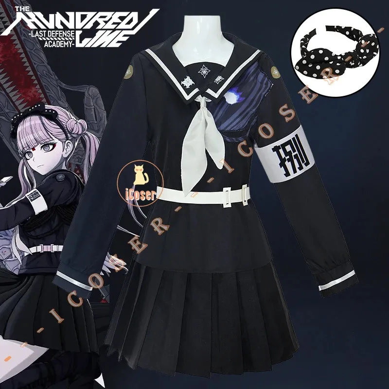 25COSTThe Hundred Line Kako Tsukumo 코스프레 의상 가발 전투 유니폼 스커트 헤어 밴드 마지막 방어 아카데미 할로윈 파티 for Wo