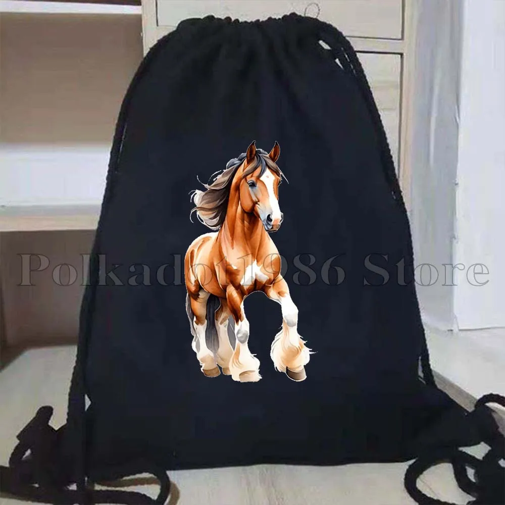 Just A Girl Who Loves Horses Floral Watercolor Horse Art Print Cute Gifts Canvas Drawstring Bags Soccer Backpack Gym Sackpack