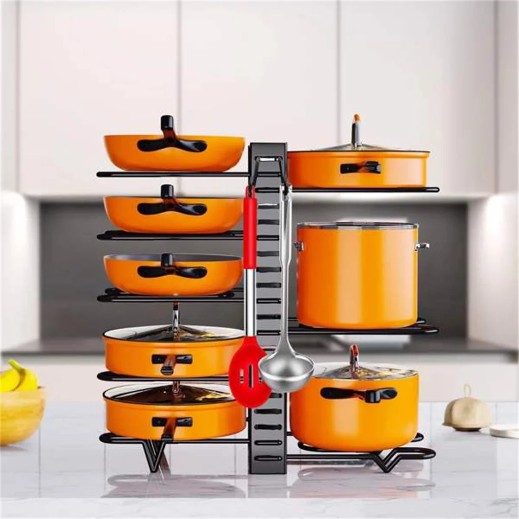 Upgraded Pot Organizer Rack 8 Tiers Pots and Pans Organizer Pot Lid Organizer for Kitchen Cabinet Cookware Storage