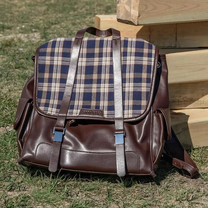 Retro Japanese And Korean Fashion Academy Style Pattern Square Backpack Large Capacity Flip Up Personalized Original Women's Bag