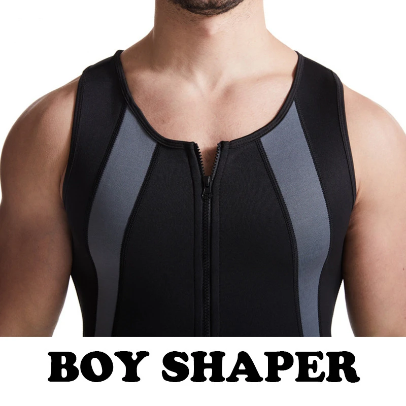 Men's Body Shaper Slimming Tummy Compression Tank Top Slim Neoprene Shapewear Zip Waist Trainer Vest for Man Weight Loss