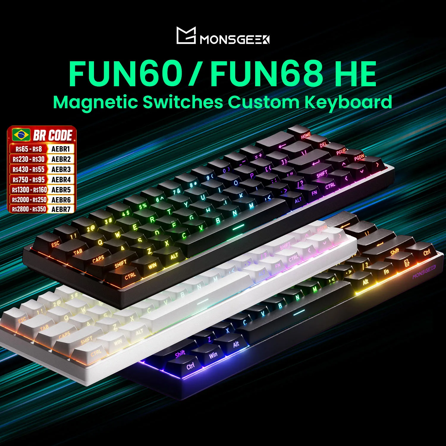 Akko MonsGeek FUN68 FUN60 PRO & MAX HE Teclado magnético 60% 65% Teclados para jogos Gatilho rápido 8K Teclado personalizado Gamer Esports