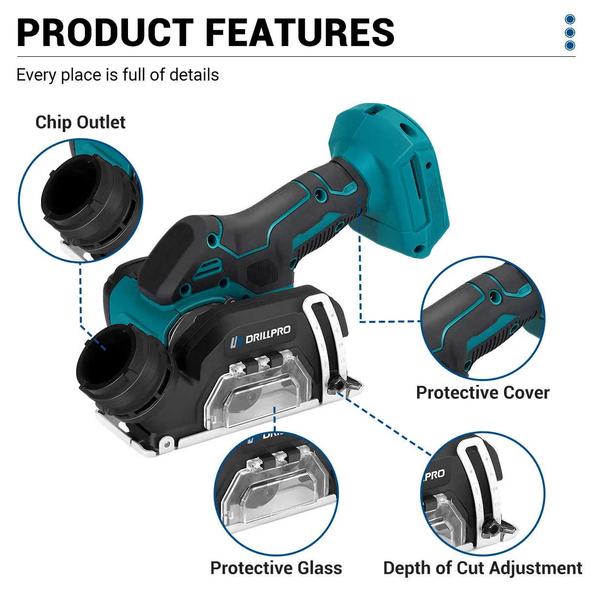 Drillpro Electric Circular Saw with 2 Cutting Discs Cordless Chain Saw Blade Cutting Wood Power Tool for Makita 18V Battery