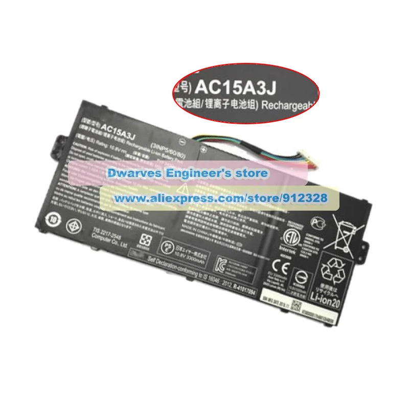 Genuine 11.55V 3315mAh 38Wh AC15A8J Battery AC15A3J KT.00303. For Acer Chromebook 11 R11 Series C738T C735-C7Y9 CB3-131 CB5-132T