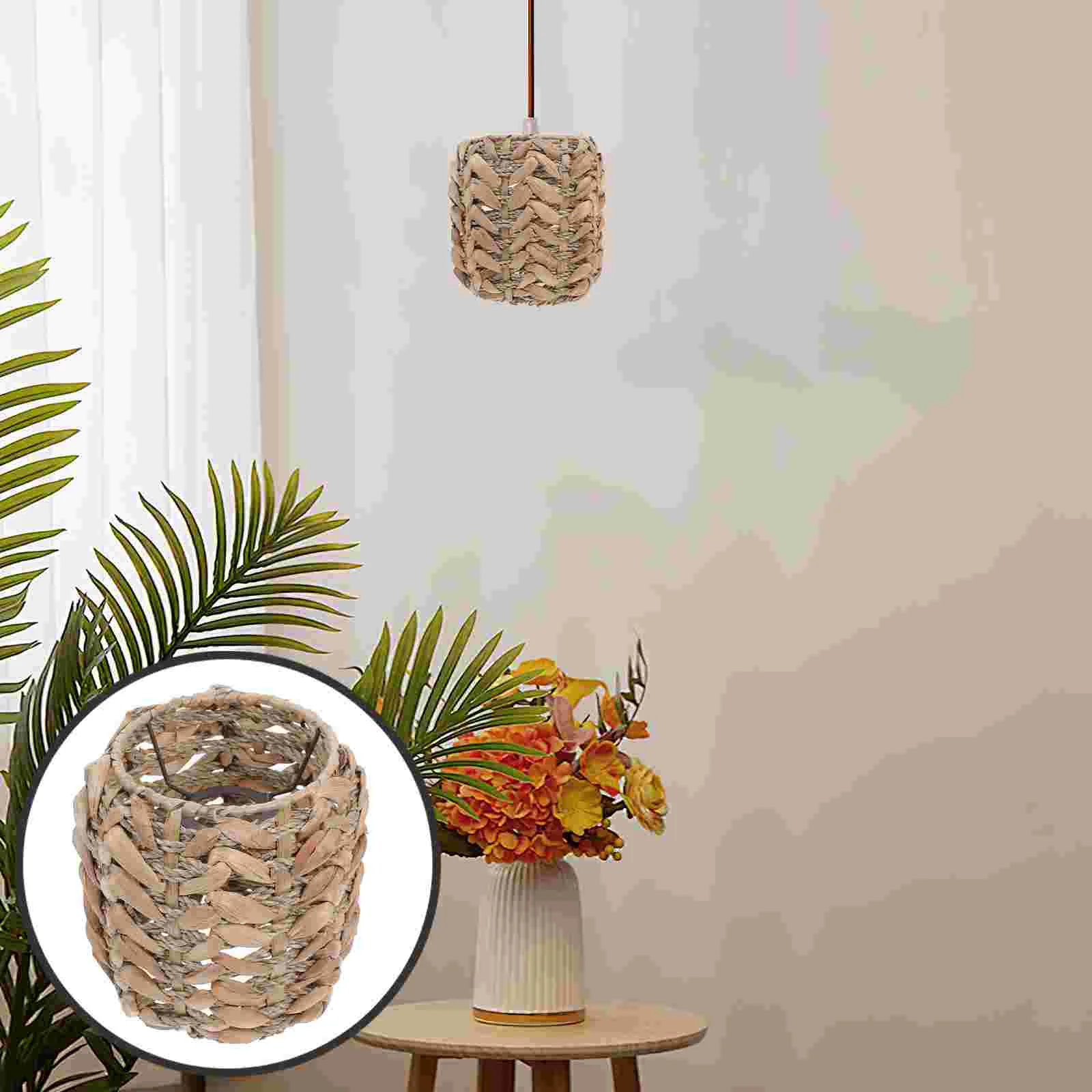 Lampshade Pendant Light Rustic Style Woven Manual Gourd Grass Iron Straw Lampshades Retro