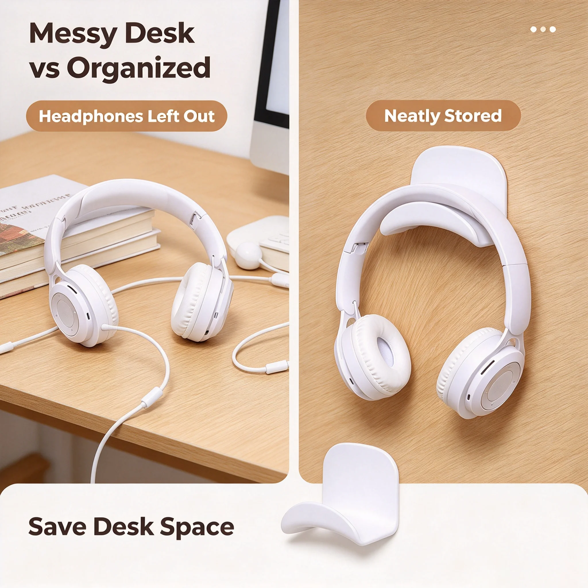 No Drill Headphone Hook Self Adhesive Plastic Curved Hanger For Office Users Store Over Ear Headset