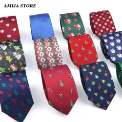 Corbatas de Navidad para hombres, corbata delgada con estampado rojo, verde, azul, Festival, regalo de fiesta temática, árbol de Navidad, Papá Noel, copo de nieve, accesorios