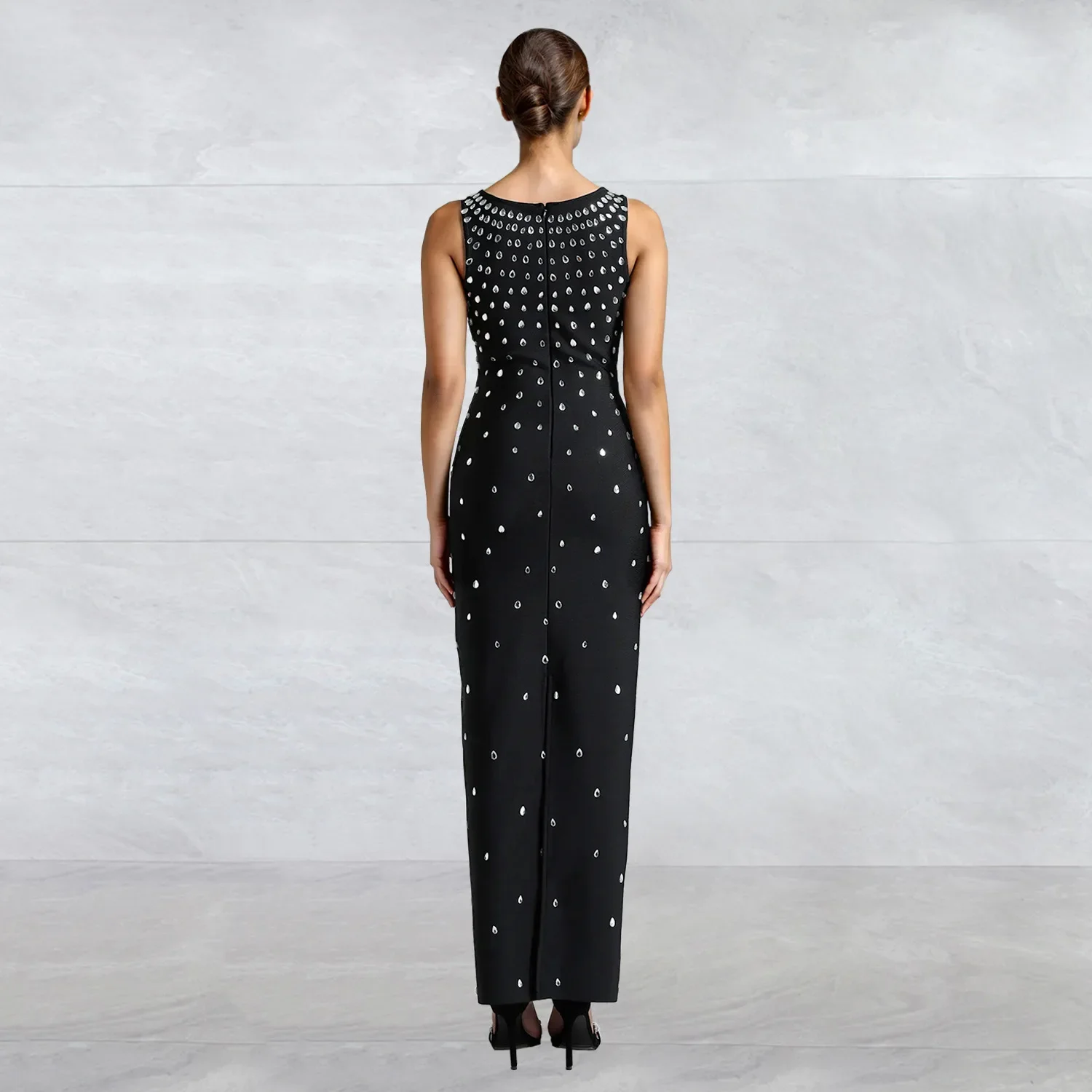 Sukienki maxi bez rękawów z kwadratowym dekoltem, zdobione diamentami i błyszczącymi kryształkami, obcisłe, idealne na urodziny, wieczorne przyjęcia i bale.