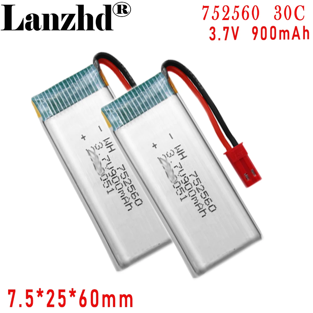 3.7V 30C Rate Li Plum Polymer 752560 900mAh for Beauty Instrument Remote Control Car Intelligent Robot High Rate Lithium Battery