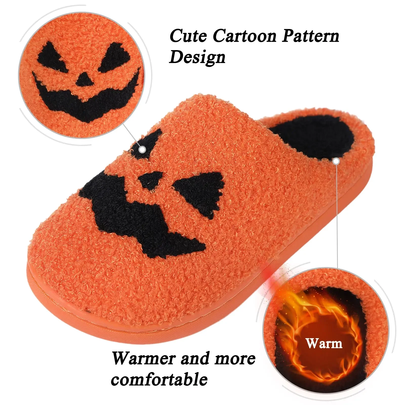 Halloween Pumpkin Slipper Ghost Funny Face Flat Indoor House Shoes Soft Plush Cozy for Women Men Horror Movie Halloween Gifts