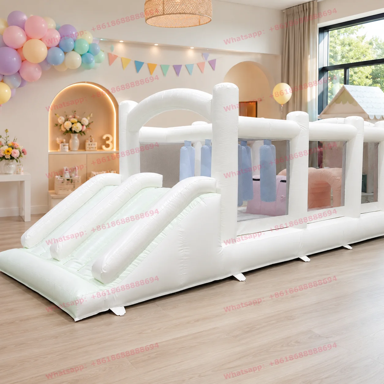 Multi‑function Inflatable Obstacle Jumping Castle, Wearproof Thickened PVC Kids Bounce House with Double Slide