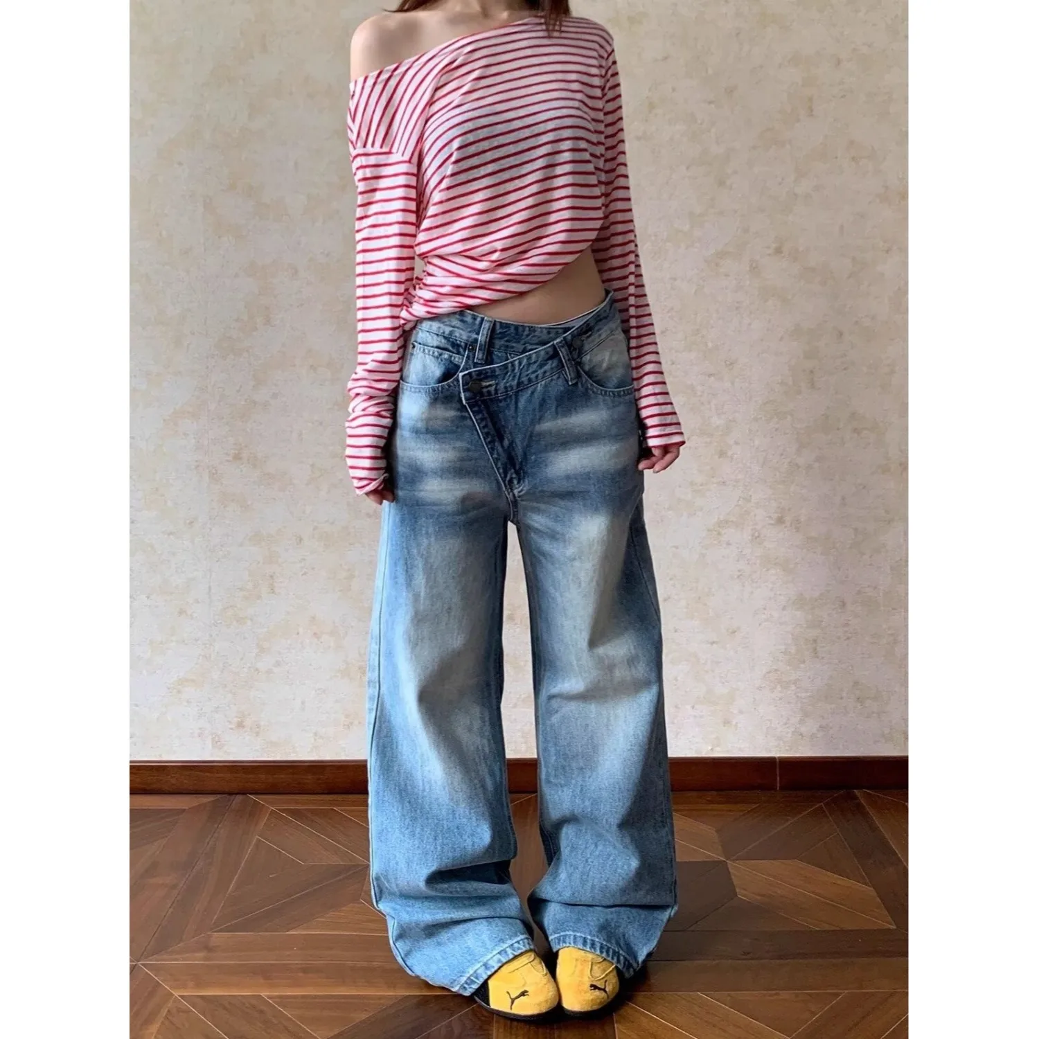 

Новые тонкие женские джинсы в стиле ретро с высокой талией Y2K Модные уличные повседневные свободные шикарные женские джинсы Простые базовые прямые брюки женские