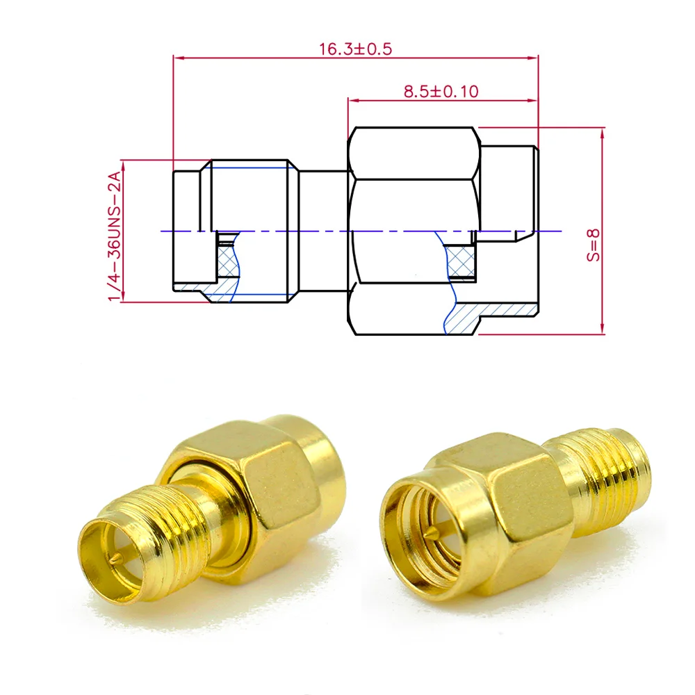 SMA to RP-SMA Adapter SMA Male RP SMA Female RF Coaxial Connector Gold Plated Brass Copper Converter For WiFi Antenna