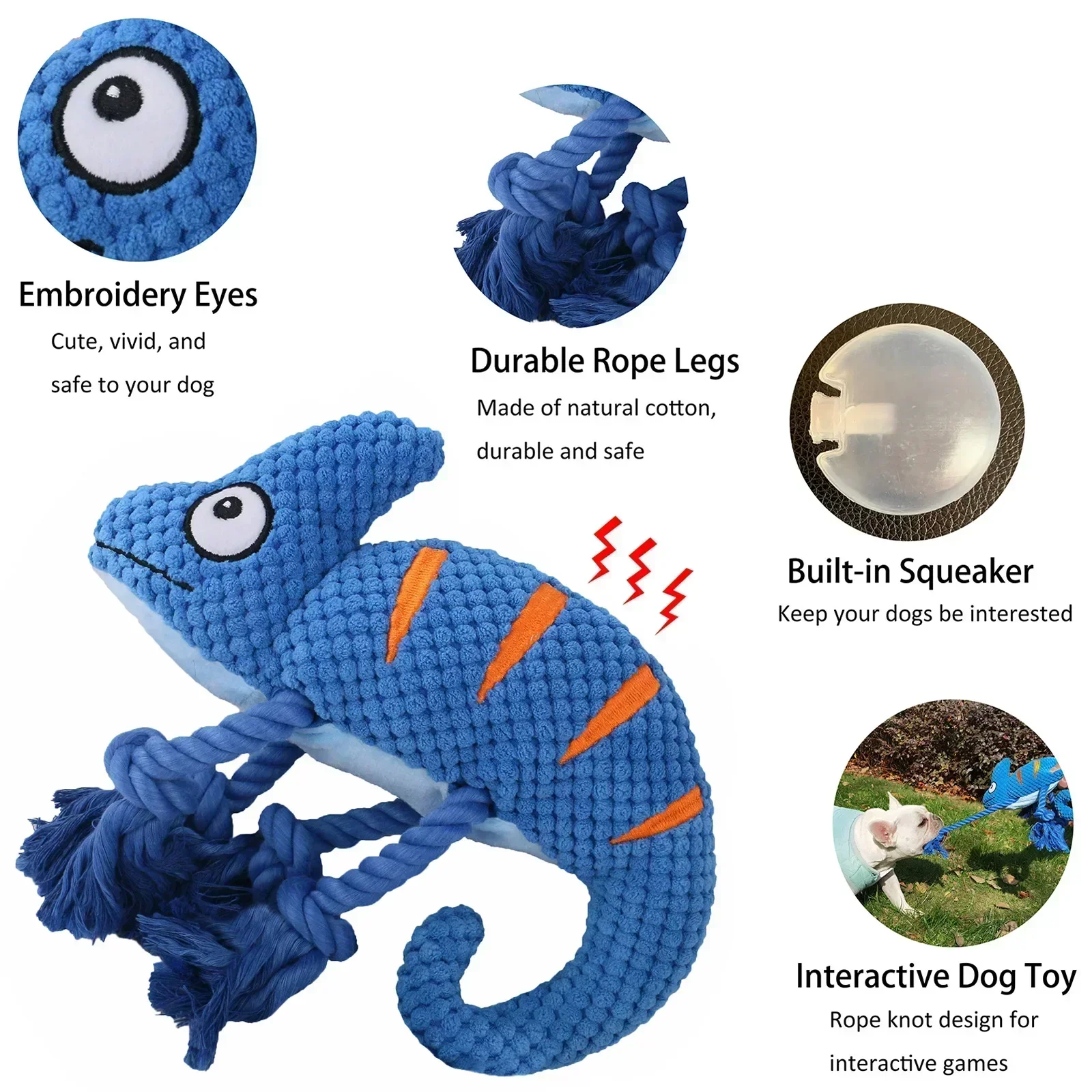 Dog Toys for Small Large Dogs Chameleon Plush Dog Squeaky Toy Puppy Chew Toys Bite Resistant Pet Toy For Dogs Squeaker Toys