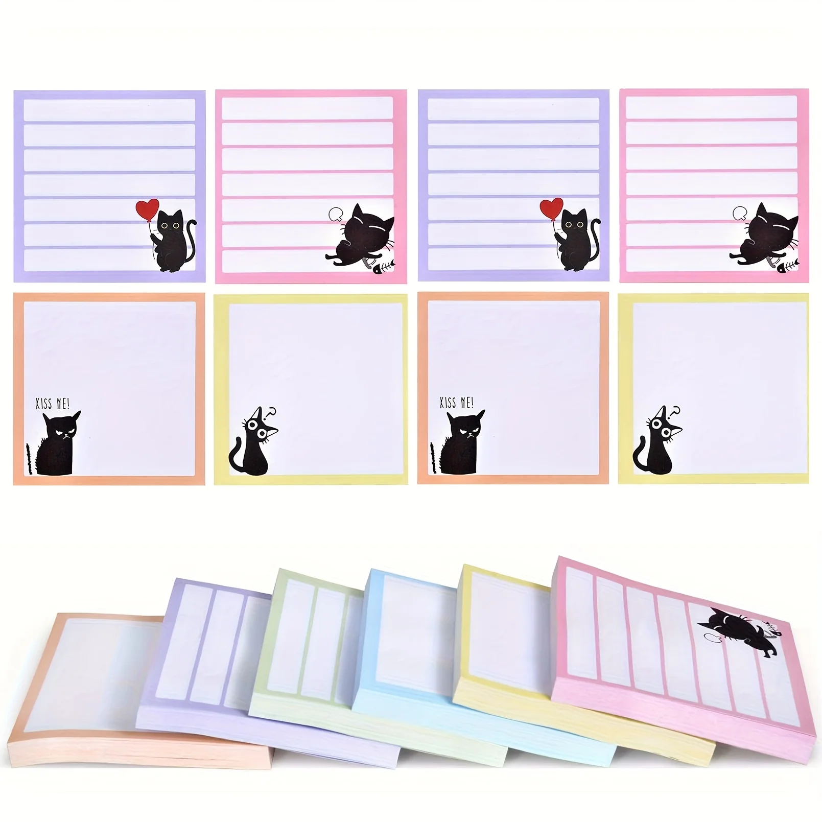 4/8 Pcs Cute Self-Adhesive Sticky Notes, Funny Black Cat Enthusiast Gift Office Supplies Essential Supplies For Return To School