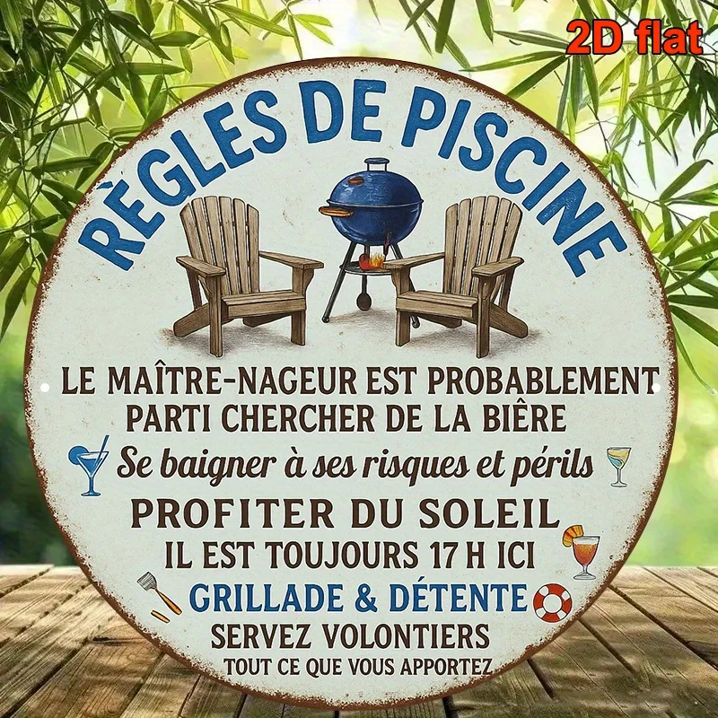 1PCS 2D French Vintage Wooden Round Plate Nostalgic Timeless Home Restaurants Bars Cafeterias Offices Gardens Patios Kitchens