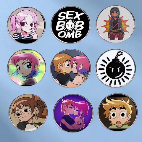 Cartoon Scott Pilgrim Anime Badge Funny Animated Couple Brooch Fashion Lapel Pin Jewelry Gift Accessories Wholesale for Friends