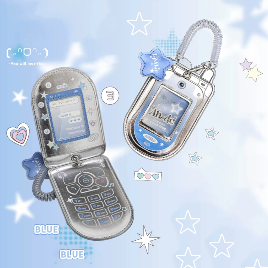 1 pz Star Cute Kpop Photocard Holder Portachiavi Portachiavi Porta carte foto in pelle Pu a forma di telefono cellulare