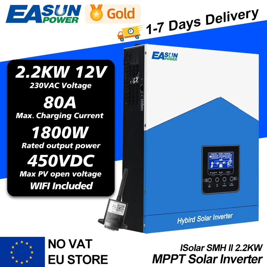 Easun 6.2kw 4.2kw Hybride Zonne-Energie Omvormer 3kw Mppt 120a 55V Naar 450vdc Pv Ingang 220vac 48vdc 2.2kw Zonne-Energie Batterij Lader Met Wifi