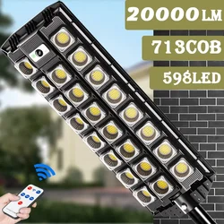 Luces solares de 20000LM para exteriores, lámpara de pared impermeable con Sensor de movimiento, lámparas LED alimentadas para iluminación de jardín, luz de calle