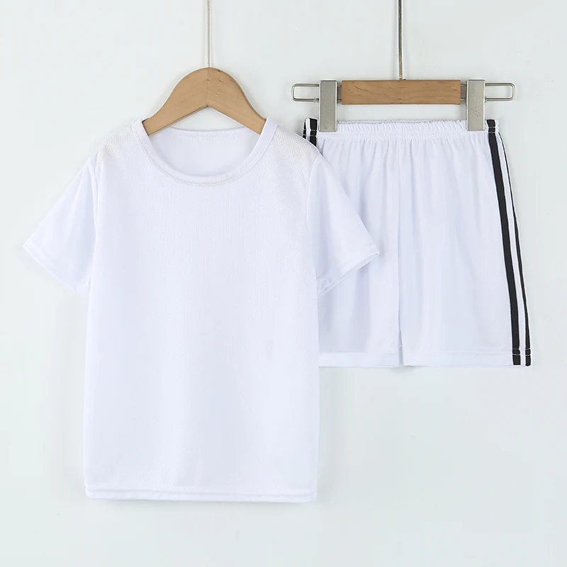 Children\'s summer thin quick-drying short-sleeved shorts two-piece boys and girls solid color loose leisure sports suit.