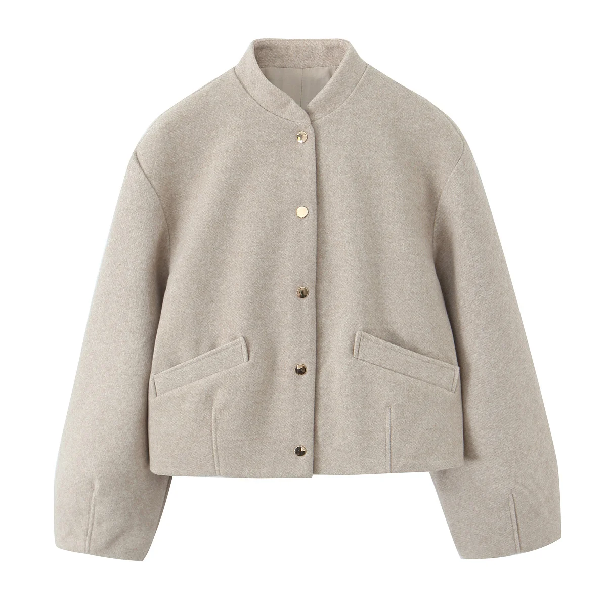 2025 Winter New Fashion Soft Bomber Jacket With Pleated Hem Blended Jacket Chic Breasted Long Sleeve Jacket Outerwear Mujer