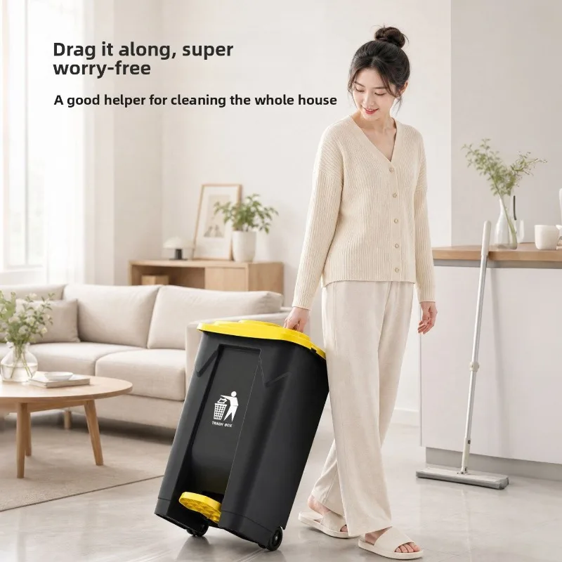 Pedal Trash Can Lid Wheels Commercial Grade Kitchen Household Large Capacity Outdoor Villa Garden No Bending Required