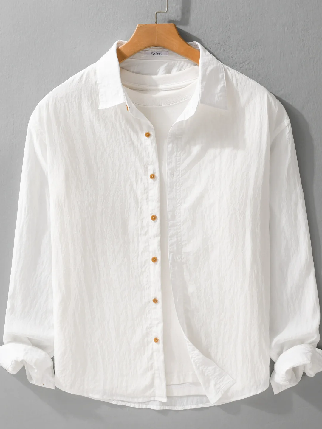 

Spring Autumn Men's Long Sleeve Silk Shirt Loose Fit Collared Soft Skin-friendly Lyocell Pure Color Casual Shirt