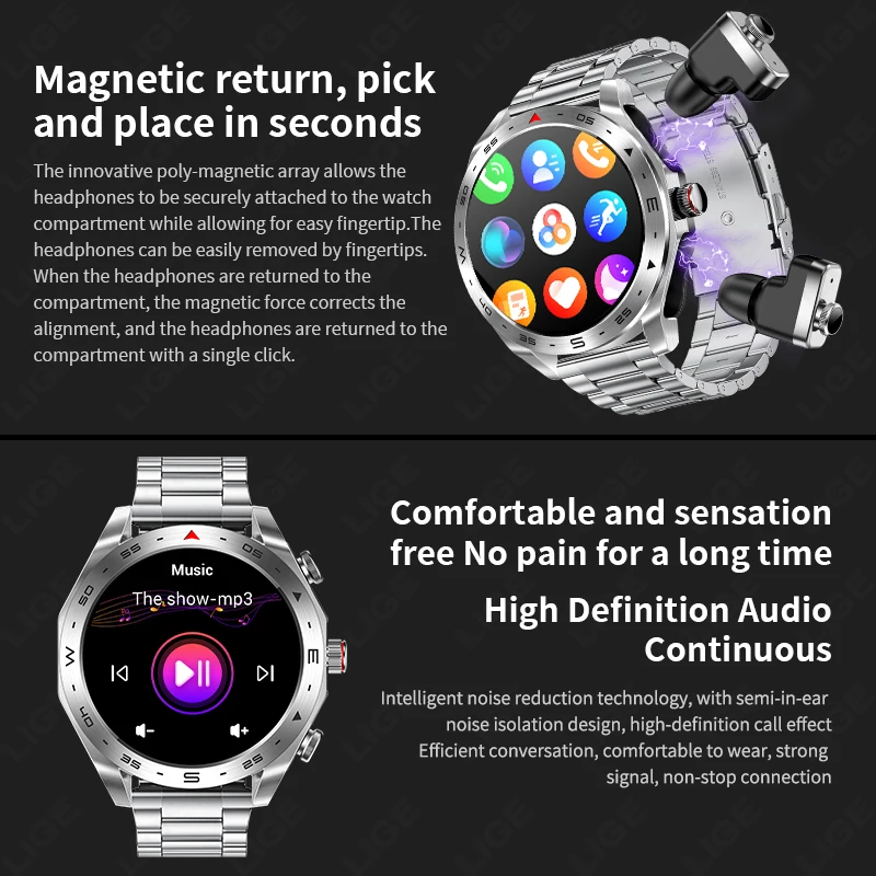 New T95 Smart Watch TWS 2-in-1 Bluetooth Headset Earphones with Built-in Speaker HIFI 9D Sound Quality Health Sports Monitoring