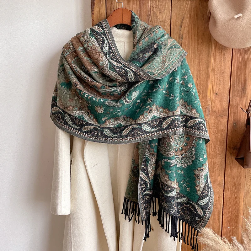 

Ethnic Style Outdoor Travel Women Paisley Jacquard Scarf Thick Cashmere Tassel Shawl Winter Warm Neck Wrap Pashmina Floral