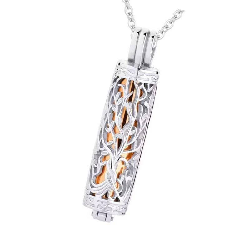 J0MC Elegant Pet Locket Necklace for Women Man Carved Tree Locket for Ashes/Hair