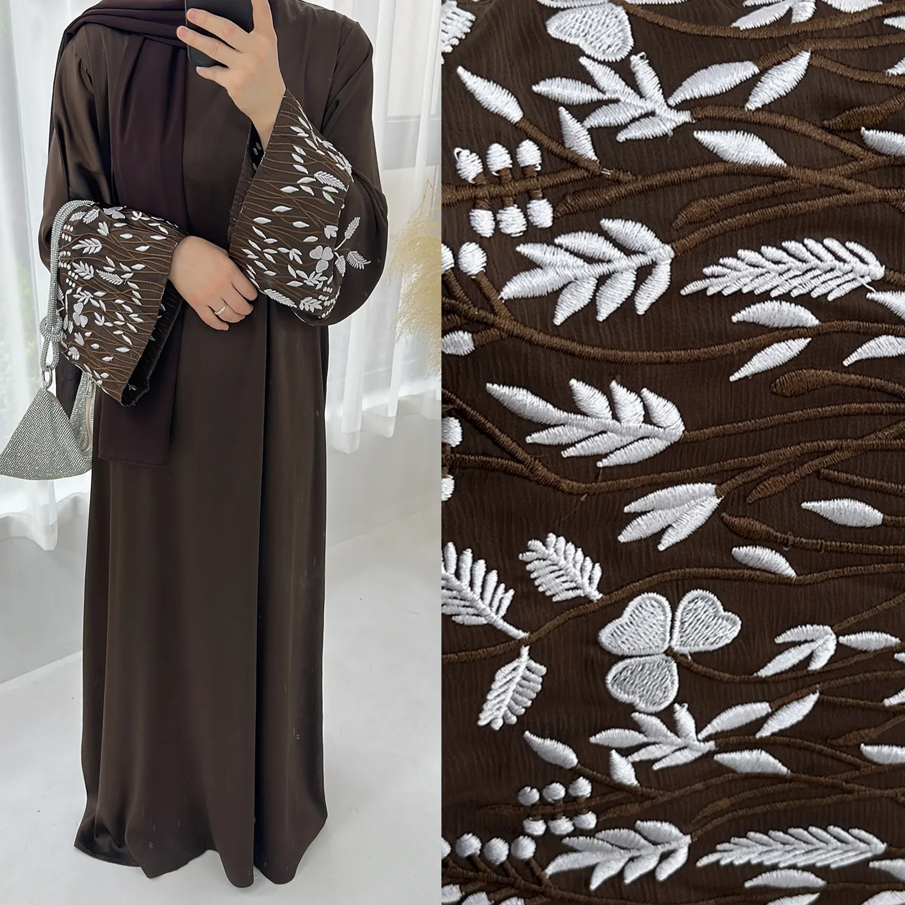 Closed Abaya Dubai Luxury Muslim Party Long Dress Leaf Embroidery Nida Abayas for Women Turkey Islamic clothes Kaftan Hijab Robe