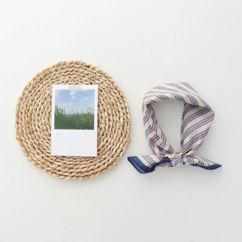 100% Cotton Striped Fresh All-Match Small Square Towel 2025 New Fashion Closed Toe Scarf for Square Scarf Women Headband image 5
