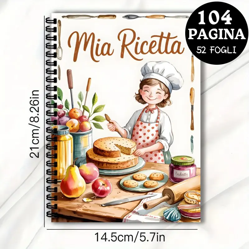 Italian Recipe Book, 104 Page Blank Kitchen Notebook, Spiral Binding,Perfect Gift, Record Your Favorite Recipes in Your Notebook