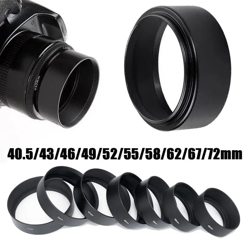Practical Mid Focus Screwed Lens Hood Metal Black Sunshade Anti-Glare Cover for Canon/Nikon 40.5/43/46/49/52/55/58/62/67/72mm