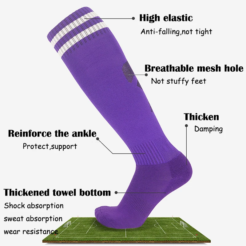 Football Socks Long Tube Thick Towel Bottom Non-slip Men's Socks Sport Training Striped Soccer Compression Stockings Adult Kids