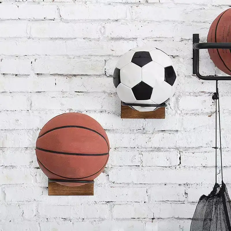 Football Wall Mount Wood Metal Football Wall Rack Ball Display Stand Wall Rack Storage Rack Ball Organizer Soccer Wall Mount