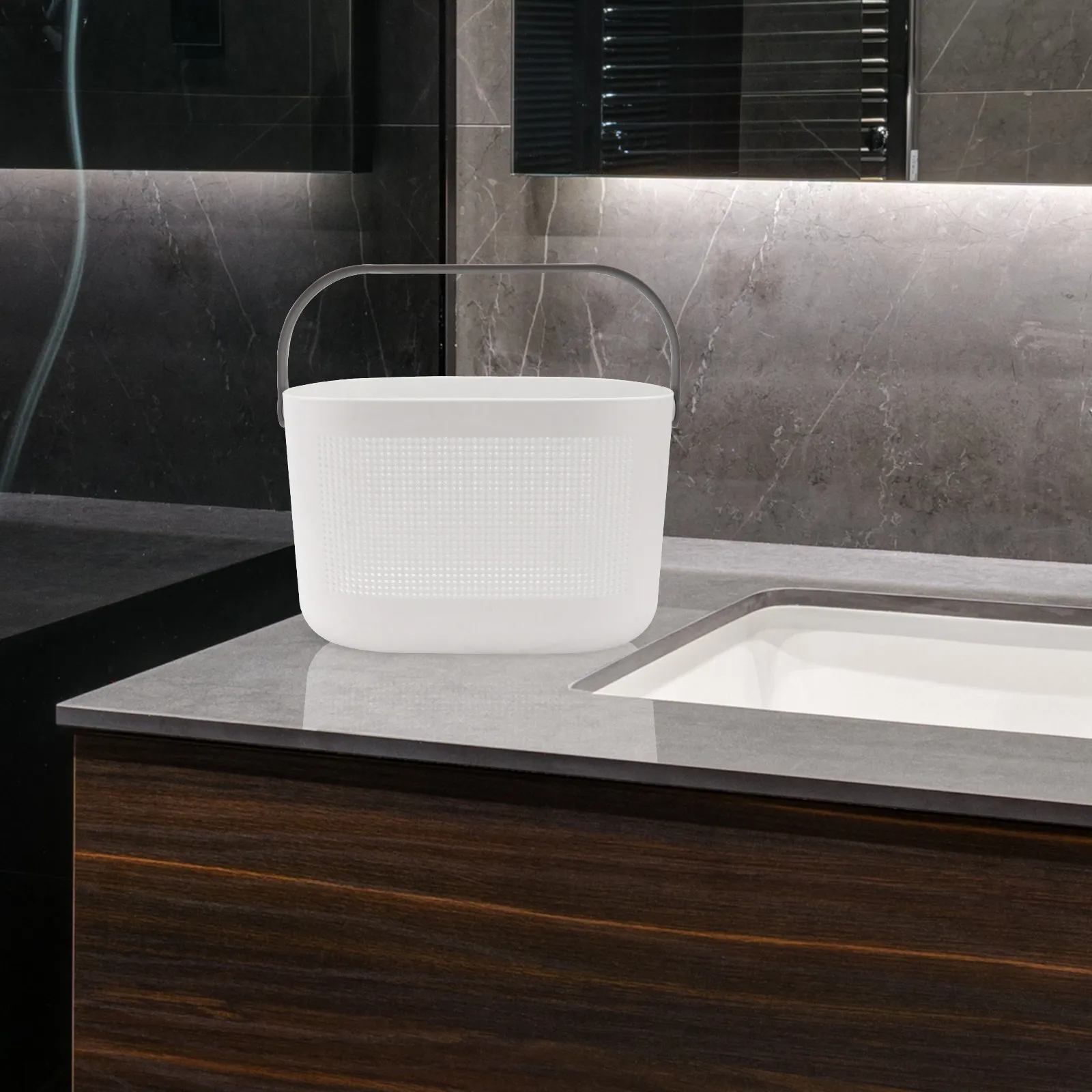 

1 шт. портативная перфорированная корзина для хранения туалетных принадлежностей, контейнер для ванной комнаты, серая, с функцией слива