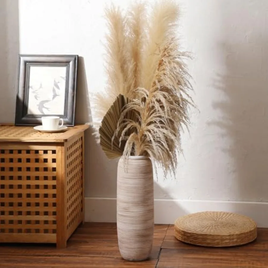 White Tall Vase for Floor, 18'' Extra Large Vase for Pampas Grass Dried Flower Bouquet, Big Ceramic Rustic Vases for Home Decor view 5
